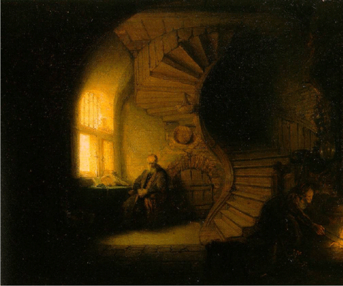 Figure 1: Rembrandt, Le Philosophe en contemplation, longtemps appelé aussi Philosophe en méditation, 1632. Domaine Public. Crédit photographique : Musée du Louvre, Département des Peintures. Permalien : https://collections.louvre.fr/ark:/53355/cl010062022